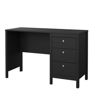 Madrid Desk 3 drawers Matt Black Furniture To Go 72679681gmgm 5713035082945 Introducing the Madrid 3-Drawer Desk – a contemporary and stylish addition to your workspace. With its sleek design, elegant lines, and simple metal handles, this desk effortlessly enhances the aesthetics of any room. Choose the timeless white finish for a clean and modern look that seamlessly complements your decor. Experience the perfect blend of functionality and sophistication with the Madrid 3-Drawer Desk. Its three spacious dr