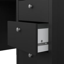 Load image into Gallery viewer, Madrid Desk 3 drawers Matt Black Furniture To Go 72679681gmgm 5713035082945 Introducing the Madrid 3-Drawer Desk – a contemporary and stylish addition to your workspace. With its sleek design, elegant lines, and simple metal handles, this desk effortlessly enhances the aesthetics of any room. Choose the timeless white finish for a clean and modern look that seamlessly complements your decor. Experience the perfect blend of functionality and sophistication with the Madrid 3-Drawer Desk. Its three spacious dr