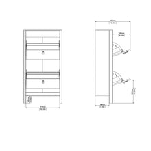 Load image into Gallery viewer, Madrid Shoe Cabinet 2 Flap Door White Furniture To Go 726796834949 5713035082952 Introducing the Madrid Shoe Cabinet with Two Flap Doors – a sophisticated and modern wardrobe designed to add an elegant touch to your space. With its sleek design and a simple metal handle, this two-door cabinet offers a perfect blend of style and functionality. For those seeking a bolder statement, it is also available in a contrasting white finish. Experience the essence of contemporary elegance with the Madrid Shoe Cabinet.