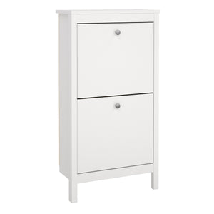 Madrid Shoe Cabinet 2 Flap Door White Furniture To Go 726796834949 5713035082952 Introducing the Madrid Shoe Cabinet with Two Flap Doors – a sophisticated and modern wardrobe designed to add an elegant touch to your space. With its sleek design and a simple metal handle, this two-door cabinet offers a perfect blend of style and functionality. For those seeking a bolder statement, it is also available in a contrasting white finish. Experience the essence of contemporary elegance with the Madrid Shoe Cabinet.