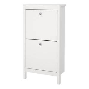 Madrid Shoe Cabinet 2 Flap Door White Furniture To Go 726796834949 5713035082952 Introducing the Madrid Shoe Cabinet with Two Flap Doors – a sophisticated and modern wardrobe designed to add an elegant touch to your space. With its sleek design and a simple metal handle, this two-door cabinet offers a perfect blend of style and functionality. For those seeking a bolder statement, it is also available in a contrasting white finish. Experience the essence of contemporary elegance with the Madrid Shoe Cabinet.