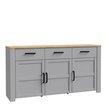 Load image into Gallery viewer, Bohol Sideboard in Riviera Oak/Grey Oak Furniture To Go 801bhlk231-m478 5904767835088 The Bohol collection draws inspiration from its timeless charm and rustic style, embracing its simplicity and natural elegance. What truly sets this collection apart from others is its exquisite decor - featuring three colourways with an Oak finish. The subtle elegance of the light Riviera Oak contributes by adding a focal point to each piece. Also featuring black handles with soft close doors, making it truly stand out in