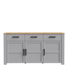 Load image into Gallery viewer, Bohol Sideboard in Riviera Oak/Grey Oak Furniture To Go 801bhlk231-m478 5904767835088 The Bohol collection draws inspiration from its timeless charm and rustic style, embracing its simplicity and natural elegance. What truly sets this collection apart from others is its exquisite decor - featuring three colourways with an Oak finish. The subtle elegance of the light Riviera Oak contributes by adding a focal point to each piece. Also featuring black handles with soft close doors, making it truly stand out in