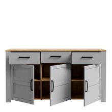 Load image into Gallery viewer, Bohol Sideboard in Riviera Oak/Grey Oak Furniture To Go 801bhlk231-m478 5904767835088 The Bohol collection draws inspiration from its timeless charm and rustic style, embracing its simplicity and natural elegance. What truly sets this collection apart from others is its exquisite decor - featuring three colourways with an Oak finish. The subtle elegance of the light Riviera Oak contributes by adding a focal point to each piece. Also featuring black handles with soft close doors, making it truly stand out in