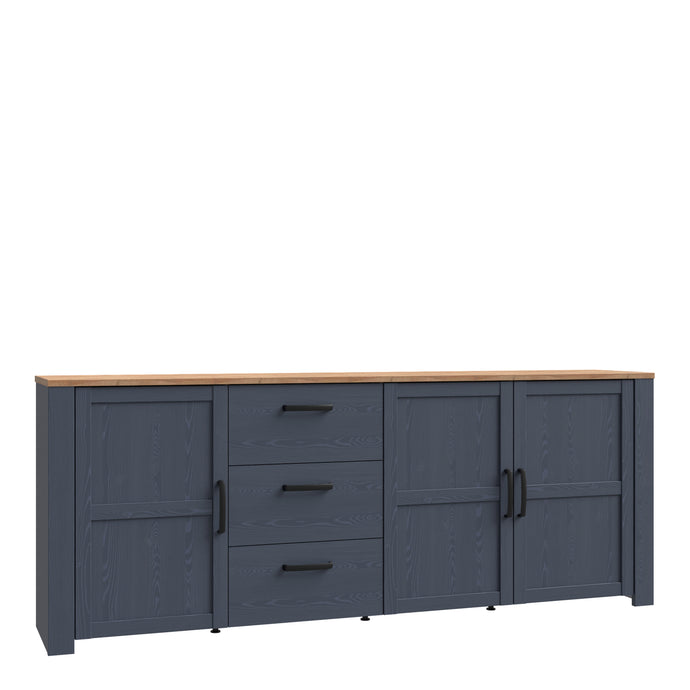 Bohol Large Sideboard in Riviera Oak/Navy Furniture To Go 801bhlk241r-m348 5904767832308 The Bohol collection draws inspiration from its timeless charm and rustic style, embracing its simplicity and natural elegance. What truly sets this collection apart from others is its exquisite decor - featuring three colourways with an Oak finish. The subtle elegance of the light Riviera Oak contributes by adding a focal point to each piece. Also featuring black handles with soft close doors, making it truly stand out