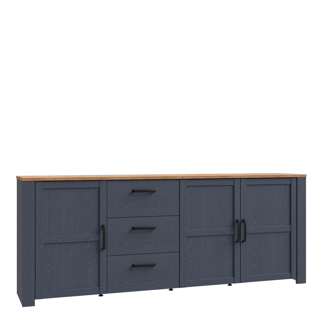 Bohol Large Sideboard in Riviera Oak/Navy Furniture To Go 801bhlk241r-m348 5904767832308 The Bohol collection draws inspiration from its timeless charm and rustic style, embracing its simplicity and natural elegance. What truly sets this collection apart from others is its exquisite decor - featuring three colourways with an Oak finish. The subtle elegance of the light Riviera Oak contributes by adding a focal point to each piece. Also featuring black handles with soft close doors, making it truly stand out