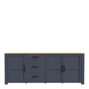 Bohol Large Sideboard in Riviera Oak/Navy Furniture To Go 801bhlk241r-m348 5904767832308 The Bohol collection draws inspiration from its timeless charm and rustic style, embracing its simplicity and natural elegance. What truly sets this collection apart from others is its exquisite decor - featuring three colourways with an Oak finish. The subtle elegance of the light Riviera Oak contributes by adding a focal point to each piece. Also featuring black handles with soft close doors, making it truly stand out