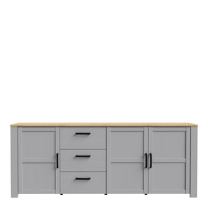 Bohol Large Sideboard in Riviera Oak/Grey Oak Furniture To Go 801bhlk241r-m478 5904767835095 The Bohol collection draws inspiration from its timeless charm and rustic style, embracing its simplicity and natural elegance. What truly sets this collection apart from others is its exquisite decor - featuring three colourways with an Oak finish. The subtle elegance of the light Riviera Oak contributes by adding a focal point to each piece. Also featuring black handles with soft close doors, making it truly stand