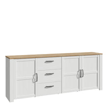 Load image into Gallery viewer, Bohol Large Sideboard in Riviera Oak/White Furniture To Go 801bhlk241r-m482 5904767840532 The Bohol collection draws inspiration from its timeless charm and rustic style, embracing its simplicity and natural elegance. What truly sets this collection apart from others is its exquisite decor - featuring three colourways with an Oak finish. The subtle elegance of the light Riviera Oak contributes by adding a focal point to each piece. Also featuring black handles with soft close doors, making it truly stand ou