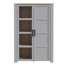 Load image into Gallery viewer, Bohol Display Cabinet in Riviera Oak/Grey Oak Furniture To Go 801bhlv621-m478 5904767835101 The Bohol collection draws inspiration from its timeless charm and rustic style, embracing its simplicity and natural elegance. What truly sets this collection apart from others is its exquisite decor - featuring three colourways with an Oak finish. The subtle elegance of the light Riviera Oak contributes by adding a focal point to each piece. Also featuring black handles with soft close doors, making it truly stand 