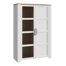 Load image into Gallery viewer, Bohol Display Cabinet in Riviera Oak/White Furniture To Go 801bhlv621-m482 5904767840556 The Bohol collection draws inspiration from its timeless charm and rustic style, embracing its simplicity and natural elegance. What truly sets this collection apart from others is its exquisite decor - featuring three colourways with an Oak finish. The subtle elegance of the light Riviera Oak contributes by adding a focal point to each piece. Also featuring black handles with soft close doors, making it truly stand out