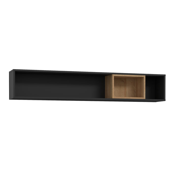 High Rock Wall Shelf in Matt Black/Riviera Oak Furniture To Go 801cerb01-m197 5904767825539 High Rock, a captivating and contemporary collection which has a perfect blend of the Riviera Oak decor with deep black accents, this collection immediately captivates attention with its originality. The sleek black metal handles add a touch of elegance, while the tables boast robust metal legs in a frame-like design, contributing to a distinct loft character within the space. Beyond its striking aesthetics, High Roc