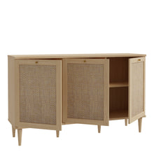 Load image into Gallery viewer, Calasetta Sideboard in Rattan Furniture To Go 801cqsk231-d95d 5904767839086 Introducing the captivating Calasetta collection, a stunning ensemble of furniture pieces that exude an irresistible rattan effect. Designed to elevate both your living and dining rooms, this collection presents a harmonious fusion of style and functionality. Dimensions: 898mm x 1498mm x 414mm (Height x Width x Depth) 
 Contemporary twist on retro design 
 Realistic rattan effect front 
 Quality Elegancia light oak effect 
 1 soft c