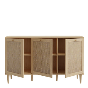 Calasetta Sideboard in Rattan Furniture To Go 801cqsk231-d95d 5904767839086 Introducing the captivating Calasetta collection, a stunning ensemble of furniture pieces that exude an irresistible rattan effect. Designed to elevate both your living and dining rooms, this collection presents a harmonious fusion of style and functionality. Dimensions: 898mm x 1498mm x 414mm (Height x Width x Depth) 
 Contemporary twist on retro design 
 Realistic rattan effect front 
 Quality Elegancia light oak effect 
 1 soft c