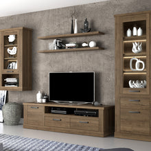 Load image into Gallery viewer, Corona 140cm Wall Shelf in Tabak Oak Furniture To Go 801cr2b01-d64 5904767852788 Discover the captivating allure of the Corona collection, where practicality meets sophistication, the collection offers open recesses, drawers, doors, and shelves. Provide secure and stylish storage solutions with this high-quality selection of furniture. Dimensions: 38mm x 1400mm x 250mm (Height x Width x Depth) 
 Traditional design 
 Dark warm tabak oak effect 
 Simple design 
 Concealed wall fixing 
 Matching items availabl
