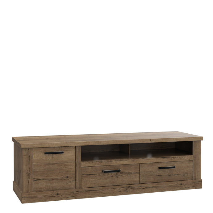 Corona TV Unit in Tabak Oak Furniture To Go 801cr2t231l-d64 5904767852757 Discover the captivating allure of the Corona collection, where practicality meets sophistication, the collection offers open recesses, drawers, doors, and shelves. Provide secure and stylish storage solutions with this high-quality selection of furniture. Dimensions: 520mm x 1792mm x 520mm (Height x Width x Depth) 
 Traditional design 
 Dark warm tabak oak effect 
 1 door 
 2 drawers 
 Open storage 
 Sturdy and practical 
 Assembly i