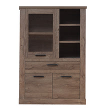 Load image into Gallery viewer, Corona Display Cabinet in Tabak Oak Furniture To Go 801cr2v521l-d64 5904767852689 Discover the captivating allure of the Corona collection, where practicality meets sophistication, the collection offers open recesses, drawers, doors, and shelves. Provide secure and stylish storage solutions with this high-quality selection of furniture. Dimensions: 2120mm x 1084mm x 413mm (Height x Width x Depth) 
 Traditional design 
 Dark warm tabak oak effect 
 , 1 glass door 
 1 drawer 
 3 shelves 
 Optional Lighting 
 