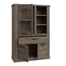 Load image into Gallery viewer, Corona Display Cabinet in Tabak Oak Furniture To Go 801cr2v521l-d64 5904767852689 Discover the captivating allure of the Corona collection, where practicality meets sophistication, the collection offers open recesses, drawers, doors, and shelves. Provide secure and stylish storage solutions with this high-quality selection of furniture. Dimensions: 2120mm x 1084mm x 413mm (Height x Width x Depth) 
 Traditional design 
 Dark warm tabak oak effect 
 , 1 glass door 
 1 drawer 
 3 shelves 
 Optional Lighting 
 