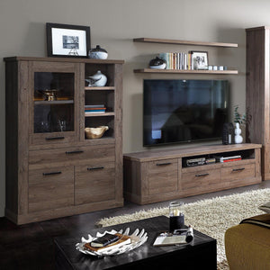 Corona Display Cabinet in Tabak Oak Furniture To Go 801cr2v521l-d64 5904767852689 Discover the captivating allure of the Corona collection, where practicality meets sophistication, the collection offers open recesses, drawers, doors, and shelves. Provide secure and stylish storage solutions with this high-quality selection of furniture. Dimensions: 2120mm x 1084mm x 413mm (Height x Width x Depth) 
 Traditional design 
 Dark warm tabak oak effect 
 , 1 glass door 
 1 drawer 
 3 shelves 
 Optional Lighting 
 