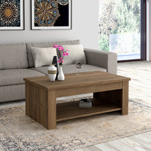 Load image into Gallery viewer, Corona Rising Coffee Table in Tabak Oak Furniture To Go 801durt511-d64 5904767852801 Discover the captivating allure of the Corona collection, where practicality meets sophistication, the collection offers open recesses, drawers, doors, and shelves. Provide secure and stylish storage solutions with this high-quality selection of furniture. Dimensions: 457mm x 1100mm x 650mm (Height x Width x Depth) 
 Traditional design 
 Dark warm tabak oak effect 
 Functional - raises to maximum height 91cm 
 Smooth functi