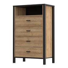 Load image into Gallery viewer, High Rock Chest of Drawers in Matt Black/Riviera Oak Furniture To Go 801hrkk311-m197 5904767832858 High Rock, a captivating and contemporary collection which has a perfect blend of the Riviera Oak decor with deep black accents, this collection immediately captivates attention with its originality. The sleek black metal handles add a touch of elegance, while the tables boast robust metal legs in a frame-like design, contributing to a distinct loft character within the space. Beyond its striking aesthetics, H