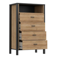 Load image into Gallery viewer, High Rock Chest of Drawers in Matt Black/Riviera Oak Furniture To Go 801hrkk311-m197 5904767832858 High Rock, a captivating and contemporary collection which has a perfect blend of the Riviera Oak decor with deep black accents, this collection immediately captivates attention with its originality. The sleek black metal handles add a touch of elegance, while the tables boast robust metal legs in a frame-like design, contributing to a distinct loft character within the space. Beyond its striking aesthetics, H