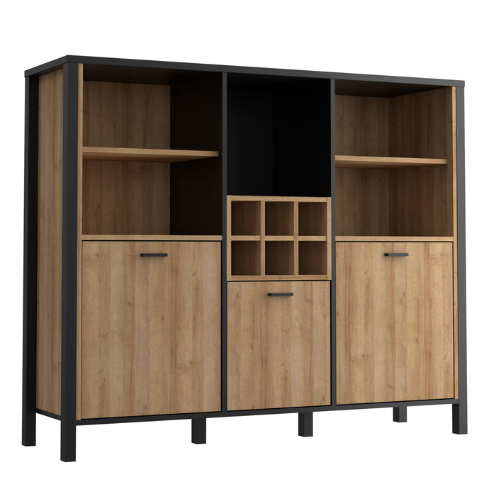 High Rock Shelf Unit in Matt Black/Riviera Oak Furniture To Go 801hrkr331-m197 5904767834661 High Rock, a captivating and contemporary collection which has a perfect blend of the Riviera Oak decor with deep black accents, this collection immediately captivates attention with its originality. The sleek black metal handles add a touch of elegance, while the tables boast robust metal legs in a frame-like design, contributing to a distinct loft character within the space. Beyond its striking aesthetics, High Ro