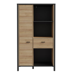 High Rock Wide Shelf Unit in Matt Black/Riviera Oak Furniture To Go 801hrkr521l-m197 5904767840686 High Rock, a captivating and contemporary collection which has a perfect blend of the Riviera Oak decor with deep black accents, this collection immediately captivates attention with its originality. The sleek black metal handles add a touch of elegance, while the tables boast robust metal legs in a frame-like design, contributing to a distinct loft character within the space. Beyond its striking aesthetics, H