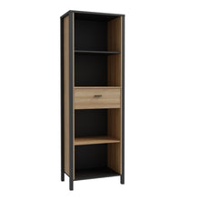 Load image into Gallery viewer, High Rock Shelf Unit in Matt Black/Riviera Oak Furniture To Go 801hrkr711-m197 5904767840679 High Rock, a captivating and contemporary collection which has a perfect blend of the Riviera Oak decor with deep black accents, this collection immediately captivates attention with its originality. The sleek black metal handles add a touch of elegance, while the tables boast robust metal legs in a frame-like design, contributing to a distinct loft character within the space. Beyond its striking aesthetics, High Ro