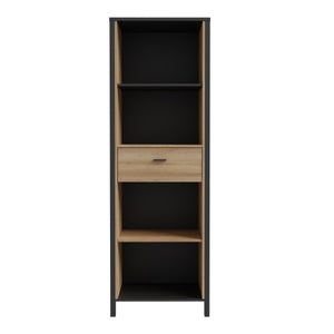 High Rock Shelf Unit in Matt Black/Riviera Oak Furniture To Go 801hrkr711-m197 5904767840679 High Rock, a captivating and contemporary collection which has a perfect blend of the Riviera Oak decor with deep black accents, this collection immediately captivates attention with its originality. The sleek black metal handles add a touch of elegance, while the tables boast robust metal legs in a frame-like design, contributing to a distinct loft character within the space. Beyond its striking aesthetics, High Ro