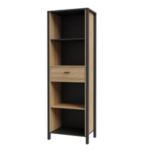 Load image into Gallery viewer, High Rock Shelf Unit in Matt Black/Riviera Oak Furniture To Go 801hrkr711-m197 5904767840679 High Rock, a captivating and contemporary collection which has a perfect blend of the Riviera Oak decor with deep black accents, this collection immediately captivates attention with its originality. The sleek black metal handles add a touch of elegance, while the tables boast robust metal legs in a frame-like design, contributing to a distinct loft character within the space. Beyond its striking aesthetics, High Ro