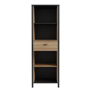 High Rock Shelf Unit in Matt Black/Riviera Oak Furniture To Go 801hrkr711-m197 5904767840679 High Rock, a captivating and contemporary collection which has a perfect blend of the Riviera Oak decor with deep black accents, this collection immediately captivates attention with its originality. The sleek black metal handles add a touch of elegance, while the tables boast robust metal legs in a frame-like design, contributing to a distinct loft character within the space. Beyond its striking aesthetics, High Ro