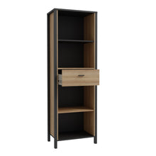 Load image into Gallery viewer, High Rock Shelf Unit in Matt Black/Riviera Oak Furniture To Go 801hrkr711-m197 5904767840679 High Rock, a captivating and contemporary collection which has a perfect blend of the Riviera Oak decor with deep black accents, this collection immediately captivates attention with its originality. The sleek black metal handles add a touch of elegance, while the tables boast robust metal legs in a frame-like design, contributing to a distinct loft character within the space. Beyond its striking aesthetics, High Ro