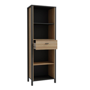 High Rock Shelf Unit in Matt Black/Riviera Oak Furniture To Go 801hrkr711-m197 5904767840679 High Rock, a captivating and contemporary collection which has a perfect blend of the Riviera Oak decor with deep black accents, this collection immediately captivates attention with its originality. The sleek black metal handles add a touch of elegance, while the tables boast robust metal legs in a frame-like design, contributing to a distinct loft character within the space. Beyond its striking aesthetics, High Ro