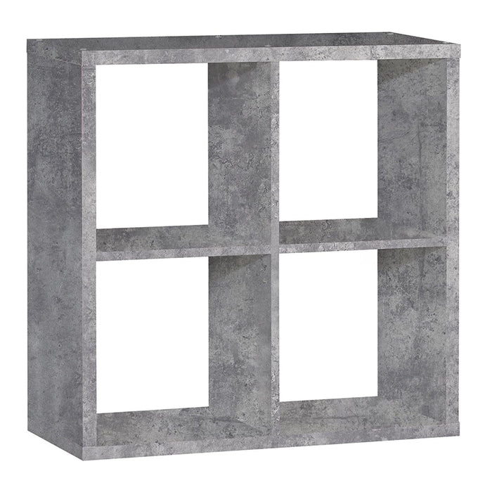 Mauro 2x2 Storage Unit in Concrete Grey Furniture To Go 801mxxr221-u39 5904767513047 Mauro units – the epitome of stylish, simple cube storage shelving with endless possibilities. These units will effortlessly transform your living area into a haven of organisation and sophistication. With a range of sizes and colours to choose from, customising your Mauro storage unit to suit your unique style is a breeze. Dimensions: 728mm x 727mm x 329mm (Height x Width x Depth) 
 Modern cube style storage unit 
 4 open 