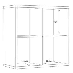 Mauro 2x2 Storage Unit in White High Gloss/White Furniture To Go 801mxxr221-v92 5904767832070 Mauro units – the epitome of stylish, simple cube storage shelving with endless possibilities. These units will effortlessly transform your living area into a haven of organisation and sophistication. With a range of sizes and colours to choose from, customising your Mauro storage unit to suit your unique style is a breeze. Dimensions: 728mm x 727mm x 329mm (Height x Width x Depth) 
 Modern cube style storage unit 