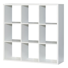 Load image into Gallery viewer, Mauro 3x3 Storage Unit in Matt White Furniture To Go 801mxxr331-120 5904767189990 Mauro units – the epitome of stylish, simple cube storage shelving with endless possibilities. These units will effortlessly transform your living area into a haven of organisation and sophistication. With a range of sizes and colours to choose from, customising your Mauro storage unit to suit your unique style is a breeze. Dimensions: 1073mm x 1072mm x 329mm (Height x Width x Depth) 
 Modern cube style storage unit 
 9 open s