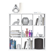 Load image into Gallery viewer, Mauro 3x3 Storage Unit in Matt White Furniture To Go 801mxxr331-120 5904767189990 Mauro units – the epitome of stylish, simple cube storage shelving with endless possibilities. These units will effortlessly transform your living area into a haven of organisation and sophistication. With a range of sizes and colours to choose from, customising your Mauro storage unit to suit your unique style is a breeze. Dimensions: 1073mm x 1072mm x 329mm (Height x Width x Depth) 
 Modern cube style storage unit 
 9 open s