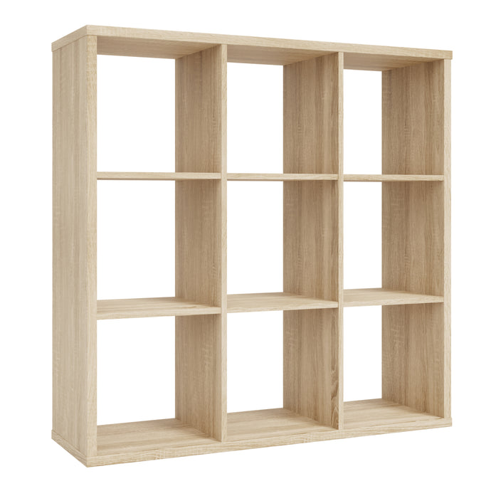 Mauro 3x3 Storage Unit in Sonoma Oak Furniture To Go 801mxxr331-d30f 5904767513085 Mauro units – the epitome of stylish, simple cube storage shelving with endless possibilities. These units will effortlessly transform your living area into a haven of organisation and sophistication. With a range of sizes and colours to choose from, customising your Mauro storage unit to suit your unique style is a breeze. Dimensions: 1073mm x 1072mm x 329mm (Height x Width x Depth) 
 Modern cube style storage unit 
 9 open 