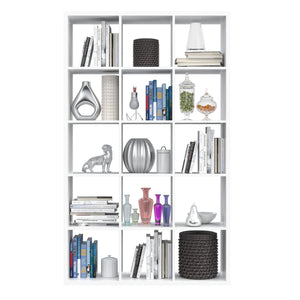 Mauro 3x5 Storage Unit in Matt White Furniture To Go 801mxxr431-120 5904767190026 Mauro units – the epitome of stylish, simple cube storage shelving with endless possibilities. These units will effortlessly transform your living area into a haven of organisation and sophistication. With a range of sizes and colours to choose from, customising your Mauro storage unit to suit your unique style is a breeze. Dimensions: 1763mm x 1072mm x 329mm (Height x Width x Depth) 
 Modern cube style storage unit 
 15 cube 