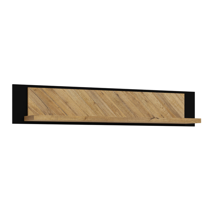 Nikomedes Wall shelf in Spica Oak/Matt Black/Bartex Oak Furniture To Go 801nmsb01-m570 5904767838782 Behold the magnificence of the Nikomedes, a true masterpiece that seamlessly captures the essence of a beautiful contemporary design. This exceptional piece showcases decorative panels that pay homage to the classic wood block floor pattern, infusing your space with a sense of rustic nostalgia and warmth. Embrace the sophistication of this mid-century modern style and complete your living or dining space. Di