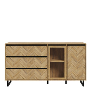 Nikomedes Sideboard in Spica Oak/Matt Black/Bartex Oak Furniture To Go 801nmsk232r-m570 5904767838768 Behold the magnificence of the Nikomedes, a true masterpiece that seamlessly captures the essence of a beautiful contemporary design. This exceptional piece showcases decorative panels that pay homage to the classic wood block floor pattern, infusing your space with a sense of rustic nostalgia and warmth. Embrace the sophistication of this mid-century modern style and complete your living or dining space. D