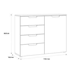 Sienna 4 Chest of Drawers 1 Door in White/White High Gloss Furniture To Go 801snnk221-v29 5904767147808 The Sienna collection, a mesmerising fusion of white high gloss living and bedroom furniture that embodies the essence of modern sophistication. With its contemporary allure, the Sienna collection effortlessly complements any room decor, making it a versatile and stylish choice for your home. Dimensions: 849mm x 1101mm x 344mm (Height x Width x Depth) 
 Modern, sleek design 
 White gloss finish 
 1 door 
