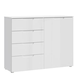 Sienna 4 Chest of Drawers 1 Door in White/White High Gloss Furniture To Go 801snnk221-v29 5904767147808 The Sienna collection, a mesmerising fusion of white high gloss living and bedroom furniture that embodies the essence of modern sophistication. With its contemporary allure, the Sienna collection effortlessly complements any room decor, making it a versatile and stylish choice for your home. Dimensions: 849mm x 1101mm x 344mm (Height x Width x Depth) 
 Modern, sleek design 
 White gloss finish 
 1 door 
