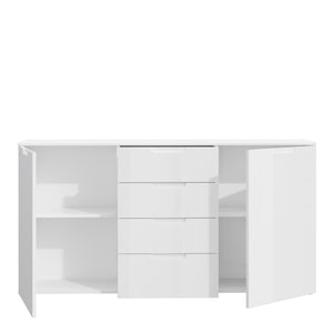 Sienna Wide Chest of 4 Drawers and 2 Doors in White/White High Gloss Furniture To Go 801snnk231-v29 5904767147815 The Sienna collection, a mesmerising fusion of white high gloss living and bedroom furniture that embodies the essence of modern sophistication. With its contemporary allure, the Sienna collection effortlessly complements any room decor, making it a versatile and stylish choice for your home. Dimensions: 849mm x 1648mm x 344mm (Height x Width x Depth) 
 Modern, sleek design 
 White gloss finish 