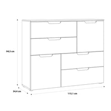 Load image into Gallery viewer, Sienna Abstract Chest of in White/White High Gloss Furniture To Go 801snnk325-v29 5904767147822 The Sienna collection, a mesmerising fusion of white high gloss living and bedroom furniture that embodies the essence of modern sophistication. With its contemporary allure, the Sienna collection effortlessly complements any room decor, making it a versatile and stylish choice for your home. Dimensions: 945mm x 1151mm x 344mm (Height x Width x Depth) 
 Modern, sleek design 
 White gloss finish 
 2 doors 
 4 draw