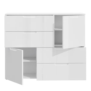 Sienna Abstract Chest of in White/White High Gloss Furniture To Go 801snnk325-v29 5904767147822 The Sienna collection, a mesmerising fusion of white high gloss living and bedroom furniture that embodies the essence of modern sophistication. With its contemporary allure, the Sienna collection effortlessly complements any room decor, making it a versatile and stylish choice for your home. Dimensions: 945mm x 1151mm x 344mm (Height x Width x Depth) 
 Modern, sleek design 
 White gloss finish 
 2 doors 
 4 draw