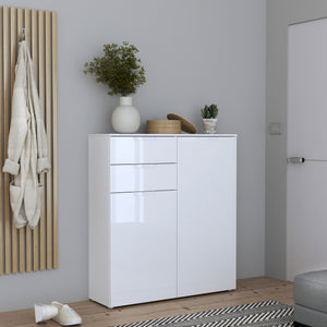 Sienna Chest of Drawers in White/White High Gloss Furniture To Go 801snnk421-v29 5904767147846 The Sienna collection, a mesmerising fusion of white high gloss living and bedroom furniture that embodies the essence of modern sophistication. With its contemporary allure, the Sienna collection effortlessly complements any room decor, making it a versatile and stylish choice for your home. Dimensions: 1201mm x 1101mm x 344mm (Height x Width x Depth) 
 Modern, sleek design 
 White gloss finish 
 2 doors 
 2 draw
