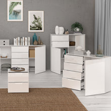 Load image into Gallery viewer, Sienna Chest of Drawers in White/White High Gloss Furniture To Go 801snnk421-v29 5904767147846 The Sienna collection, a mesmerising fusion of white high gloss living and bedroom furniture that embodies the essence of modern sophistication. With its contemporary allure, the Sienna collection effortlessly complements any room decor, making it a versatile and stylish choice for your home. Dimensions: 1201mm x 1101mm x 344mm (Height x Width x Depth) 
 Modern, sleek design 
 White gloss finish 
 2 doors 
 2 draw