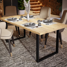 Load image into Gallery viewer, Nikomedes Dining Table in Bartex Oak Furniture To Go 801tblt403-m650 5904767838799 Behold the magnificence of the Nikomedes, a true masterpiece that seamlessly captures the essence of a beautiful contemporary design. This exceptional piece showcases decorative panels that pay homage to the classic wood block floor pattern, infusing your space with a sense of rustic nostalgia and warmth. Embrace the sophistication of this mid-century modern style and complete your living or dining space. Dimensions: 741mm x 